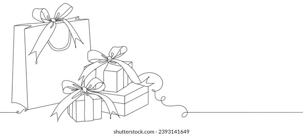 Out line drawing of gift box. Wrapped surprise package for christmas or birthday party .Party and celebration. Gift box line art outline vector illustration