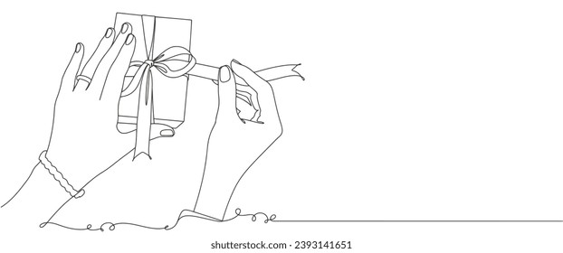 Out line drawing of gift box. Wrapped surprise package for christmas or birthday party .Party and celebration. Gift box line art outline vector illustration