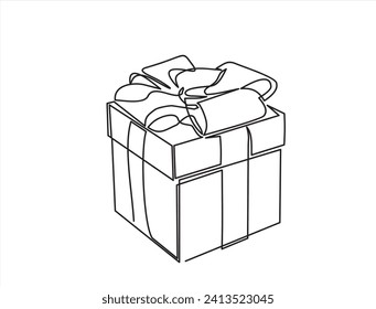Out line drawing of gift box. Wrapped surprise package for christmas or birthday party .Party and celebration. Gift box line art outline vector illustration