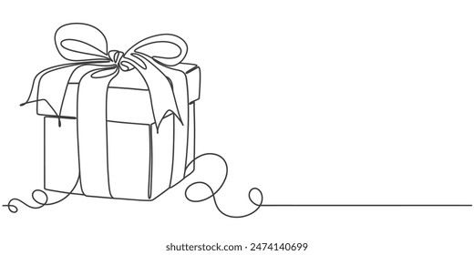 Out line drawing of gift box. Wrapped surprise package for christmas or birthday party .Party and celebration. Gift box line art outline vector illustration