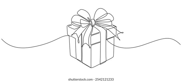Out line drawing of gift box. Wrapped surprise package for christmas or birthday party .Party and celebration. Gift box line art outline vector illustration