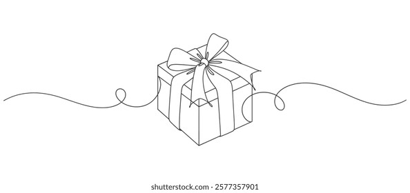 Out line drawing of gift box. Wrapped surprise package for christmas or birthday party .Party and celebration. Gift box line art outline vector illustration