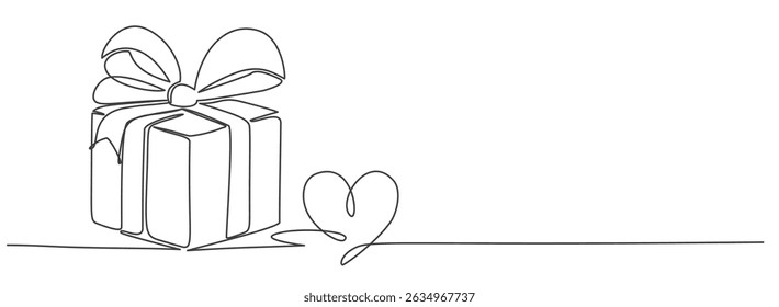 Out line drawing of gift box. Wrapped surprise package for christmas or birthday party .Party and celebration. Gift box line art outline vector illustration