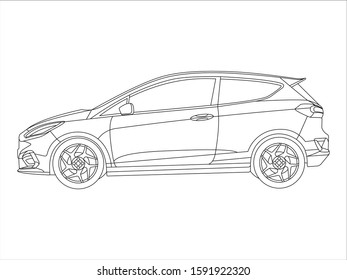 Out Line Drawing Of A Hatch Back Car From Side View