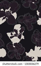 Out line shape of tropical flower, vector seamless pattern, minimal simple monotone colour