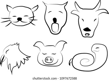 out line smile animals vector