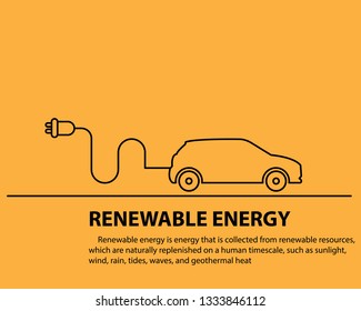out line vector design of electric car sign, energy  technology of car used .