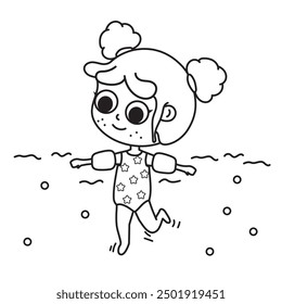 out line vector illustration of a girl swimming