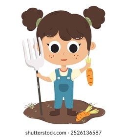 out line vector illustration girl doing farming