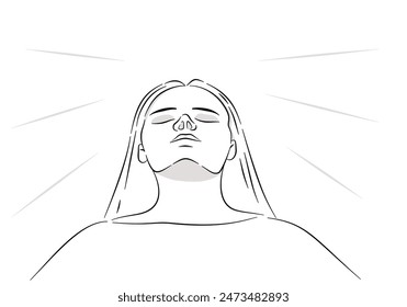 Out line of a woman adult doing breathing exercise in low angle view.