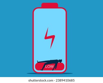 Out of power. Businessman sleeping on low battery. vector