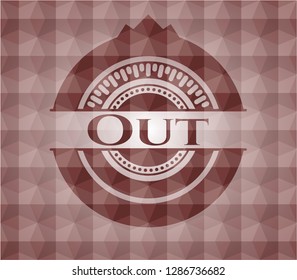 Out red emblem with geometric background. Seamless.
