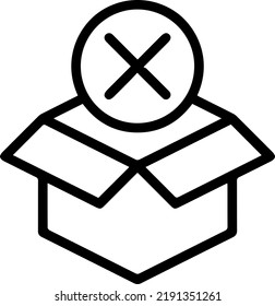 out of stock vector icon with isometric shipping box and cross in circle vector illustration isolated on white background - linear, outline and minimalist style.
