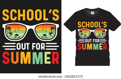 School’s out for summer, Summer Vibes typography vector graphic t shirt design. Summer beach vacation t-shirts design illustration. Beach lover shirt ready for print, poster, banner, card, pod
