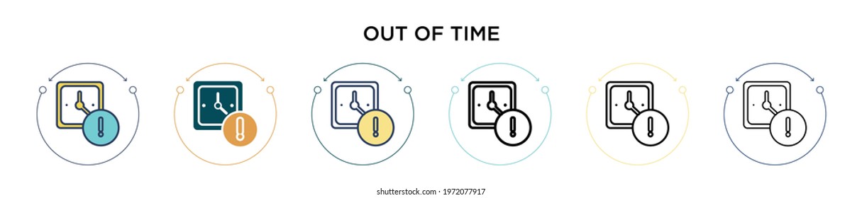 Out of time icon in filled, thin line, outline and stroke style. Vector illustration of two colored and black out of time vector icons designs can be used for mobile, ui, web
