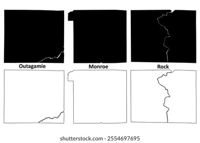 Outagamie, Monroe and Rock County, State of Wisconsin (U.S. county, United States of America, US) map vector illustration, scribble sketch map