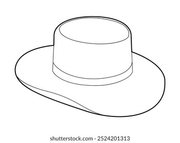 Outback Aussie Akubra Hut mit Band. Head Fashion Accessoire Kappe mit breiten Rand Kleidung technische Illustration. Vektorkopfbedeckung für Herren, Damen, Unisex-Stil, flache Vorlage CAD Mockup Skizze Umriss