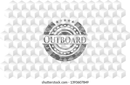 Outboard grey badge with geometric cube white background