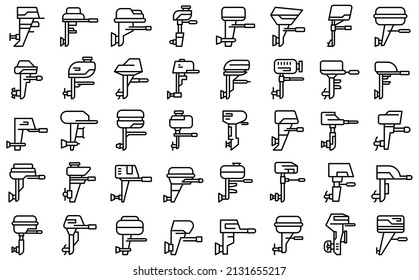 Outboard Motor Icons Set Outline Vector. Boat Engine. Propeller Motorboat