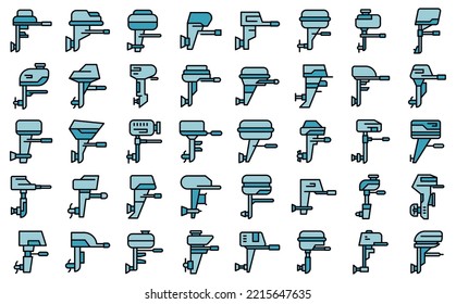 Outboard Motor Icons Set Outline Vector. Boat Engine. Propeller Motorboat Color Flat Isolated