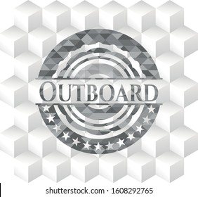 Outboard realistic grey emblem with cube white background