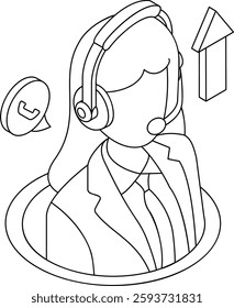 Outbound call center Agent outline isometric Concept, Hotline Operator vector icon design, business corporation symbol, Joint partnerships Sign, Sales and Marketing management illustration