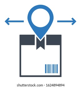 outbound Cargo Consolidation Sea and Air International Domestic Warehousing & Distribution Freight Forwarding Concept Vector Icon Design, Parcel with gps Pin and outbound arrows on white background