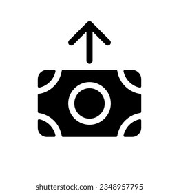 Outbound cash black glyph ui icon. Payment and purchase. Currency transaction. User interface design. Silhouette symbol on white space. Solid pictogram for web, mobile. Isolated vector illustration