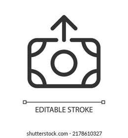 Icono de ui lineal perfecto para píxel de efectivo saliente. Pago y compra. Transacción de moneda. GUI, diseño UX. Esquema de elemento de interfaz de usuario aislado para aplicación y web. Trazo editable. Tipo de letra arial utilizado