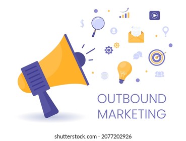 Outbound Marketing Business Vector Illustration with Megaphone Design to Attract Customers Offline or Online for Web or Poster