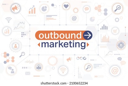 Outbound marketing horizontal web banner. Marketing network concept with text, icons, charts and infographic elements. Vector illustration