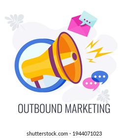 Outbound Marketing icon. Traditional offline marketing. TV, radio and print ads. Telemarketing and direct mail. Outdoor advertising such as billboards, signboards. Flat vector illustration.