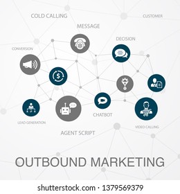 outbound marketing layout template, modern concept infographics. Conversion, Customer, Lead Generation, Cold Calling icons