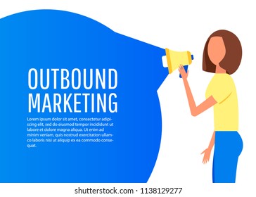 Outbound marketing. Megaphone label. Banner for business, marketing and advertising. Flat design vector illustration.