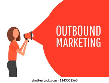 Outbound marketing. Megaphone label. Banner for business, marketing and advertising. Flat design vector illustration.