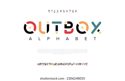 Outbox abstract digital technology logo font alphabet. Minimal modern urban fonts for logo, brand etc. Typography typeface uppercase lowercase and number. vector illustration