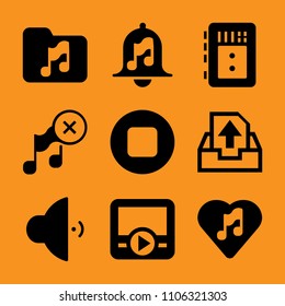 outbox, amplifier, headphones, presentation, cassette and window icon vector set. Flat vector design with filled icons. Designed for web and software interfaces