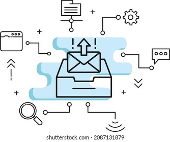 Outbox Concept, Mail Client UI Stock illustration, Send All Interface, Outboun inboun mail Server vector icon design, Cloud computing and Web hosting services Symbol,