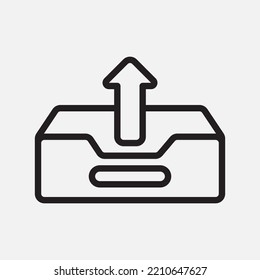 Icono de bandeja de salida en estilo de línea sobre correo electrónico, uso para presentación de aplicación móvil del sitio web