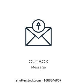 Outbox icon. Thin linear outbox outline icon isolated on white background from message collection. Line vector sign, symbol for web and mobile