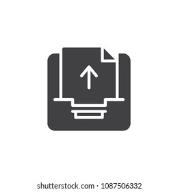 Outbox letter vector icon. filled flat sign for mobile concept and web design. Inbox tray send mail simple solid icon. Symbol, logo illustration. Pixel perfect vector graphics