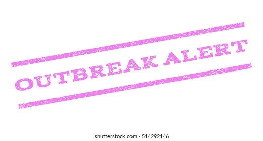 Outbreak Alert watermark stamp. Text tag between parallel lines with grunge design style. Rubber seal stamp with scratched texture. Vector violet color ink imprint on a white background.