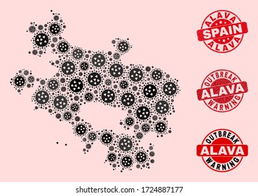 Collage of Grippe virale Mosaik Alava Provinz Karte und Gummistempel. Vector rote Aufdrucke mit kratzer Gummistruktur und Ausbruchwarnung.