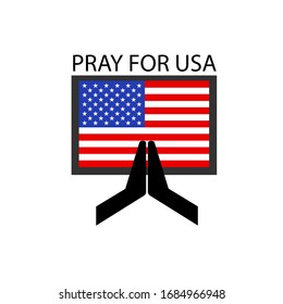 An outbreak of coronavirus in the USA. American flag and hands folded in prayer. The concept of pandemic. Vector illustration