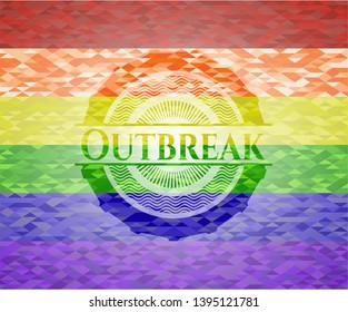 Outbreak emblem on mosaic background with the colors of the LGBT flag