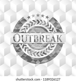 Outbreak grey badge with geometric cube white background