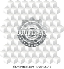 Outbreak grey badge with geometric cube white background