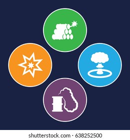 Outbreak icons set. set of 4 outbreak filled icons such as dynamite, explosion