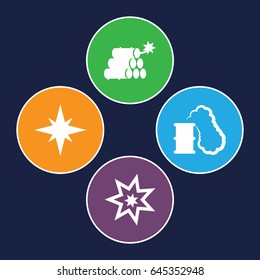Outbreak icons set. set of 4 outbreak filled icons such as dynamite, explosion