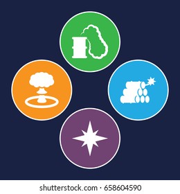 Outbreak icons set. set of 4 outbreak filled icons such as dynamite, explosion